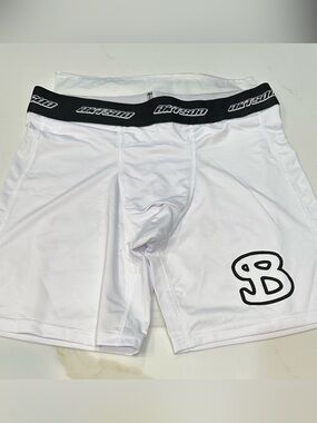 BKTSQD White Compression Boxer Shorts with Black Logo Waistband Youth XL
